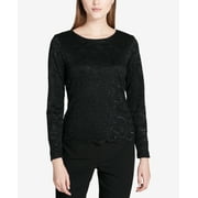Calvin Klein Metallic Lace Long Sleeve Top Black XL